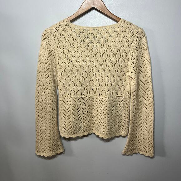 VTG 90s Lee Jeans Sweater Cream Acrylic Crocheted Boho Hippie Coquette Knit PM - Picture 4 of 6